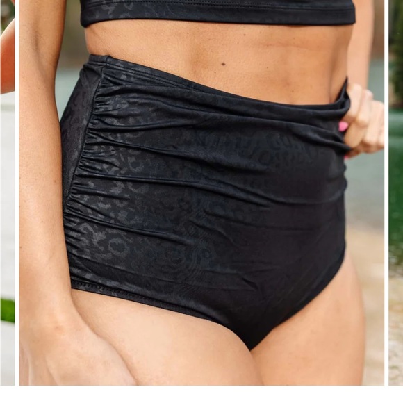 KIAVA RUCHED HIGH RISE BOTTOMS - SWIM, Stealth Black Leopard | size L - Picture 3 of 6